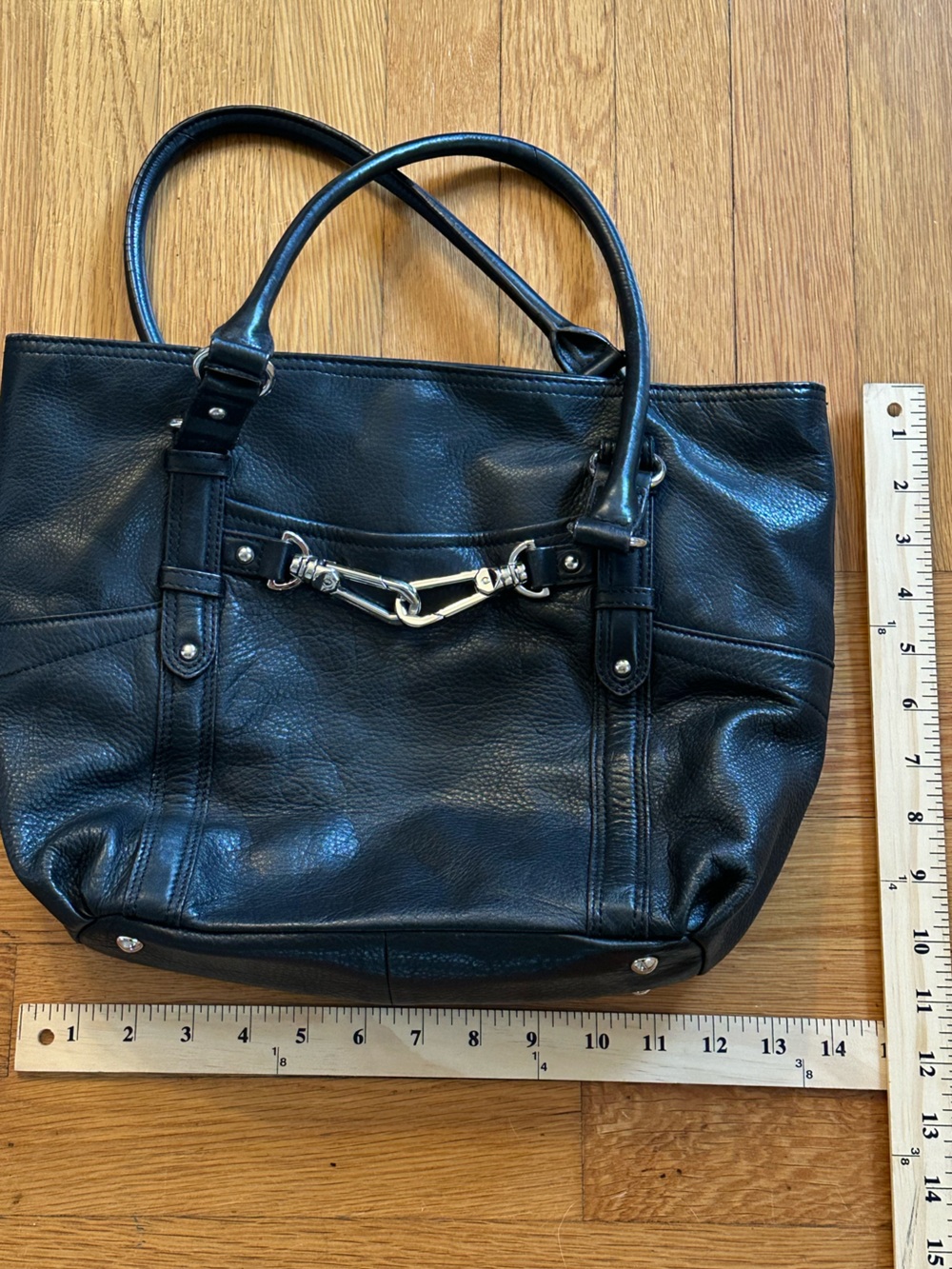 b. makowsky Black Leather Interior with Silver accents luxury classic tote - Picture 6 of 7